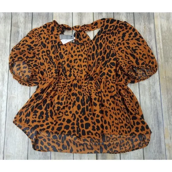 Lane Bryant Illusion Collection Blouse Top Womens Size 18 Brown Animal Print New - Picture 11 of 13